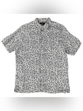 Theory 100% Linen Shirt Mens White Black Palm SS Lightweight Button Up - L EUC